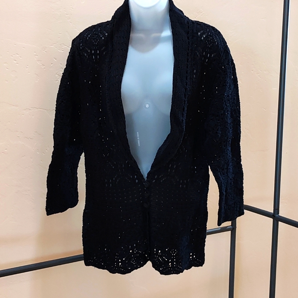 JM Collection Crocheted Cardigan Sweater